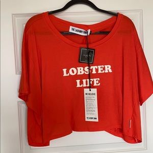 Red flowy “Lobster Life” crop top